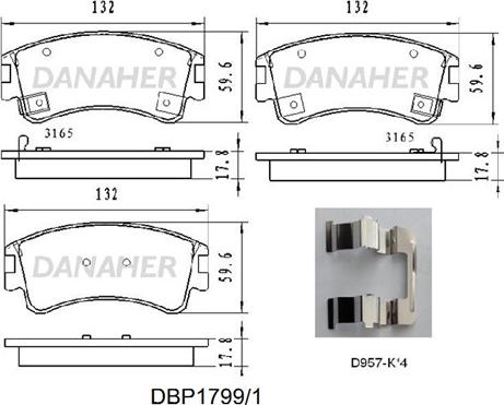 Danaher DBP1799/1 - Bremžu uzliku kompl., Disku bremzes autodraugiem.lv