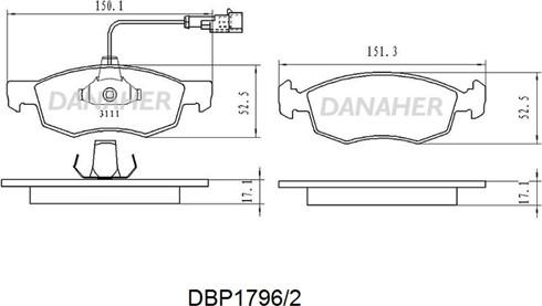 Danaher DBP1796/2 - Bremžu uzliku kompl., Disku bremzes autodraugiem.lv