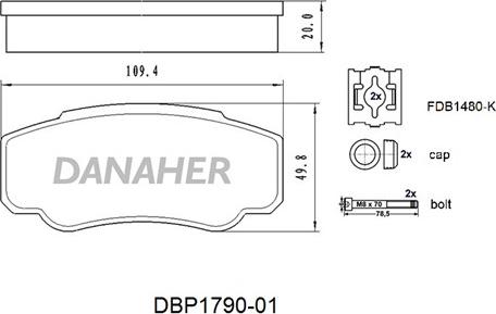 Danaher DBP1790-01 - Bremžu uzliku kompl., Disku bremzes autodraugiem.lv