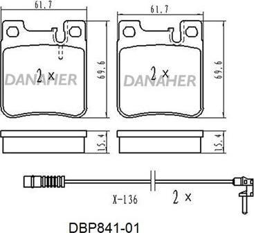 Danaher DBP841-01 - Bremžu uzliku kompl., Disku bremzes autodraugiem.lv
