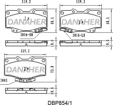 Danaher DBP854/1 - Bremžu uzliku kompl., Disku bremzes autodraugiem.lv