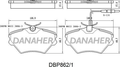 Danaher DBP862/1 - Bremžu uzliku kompl., Disku bremzes autodraugiem.lv