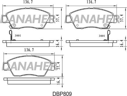 Danaher DBP809 - Bremžu uzliku kompl., Disku bremzes autodraugiem.lv