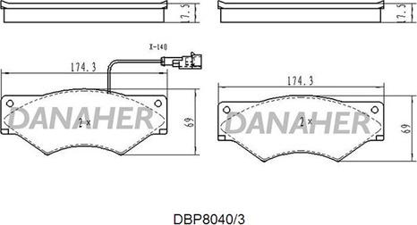 Danaher DBP8040/3 - Bremžu uzliku kompl., Disku bremzes autodraugiem.lv