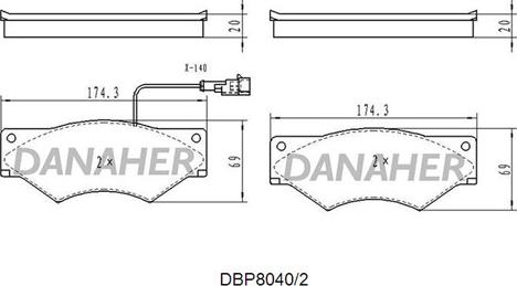 Danaher DBP8040/2 - Bremžu uzliku kompl., Disku bremzes autodraugiem.lv