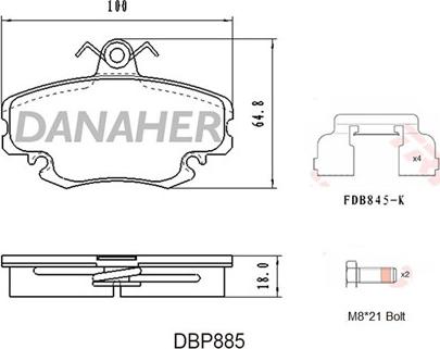 Danaher DBP885 - Bremžu uzliku kompl., Disku bremzes autodraugiem.lv