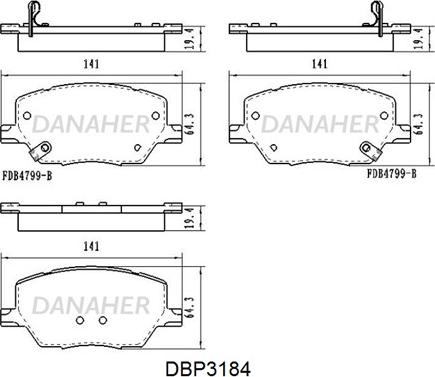 Danaher DBP3184 - Bremžu uzliku kompl., Disku bremzes autodraugiem.lv