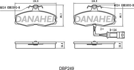 Danaher DBP249 - Bremžu uzliku kompl., Disku bremzes autodraugiem.lv