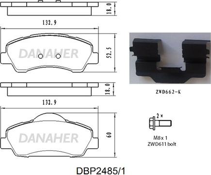 Danaher DBP2485/1 - Bremžu uzliku kompl., Disku bremzes autodraugiem.lv