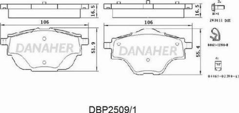 Danaher DBP2509/1 - Bremžu uzliku kompl., Disku bremzes autodraugiem.lv