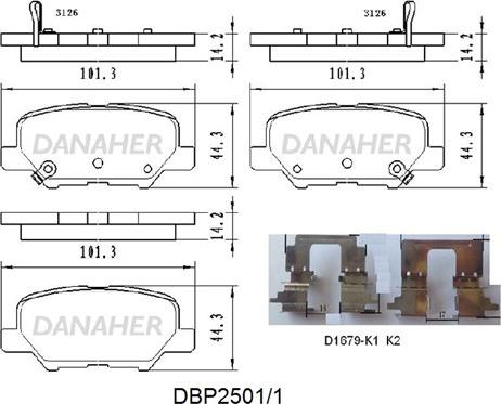 Danaher DBP2501/1 - Bremžu uzliku kompl., Disku bremzes autodraugiem.lv