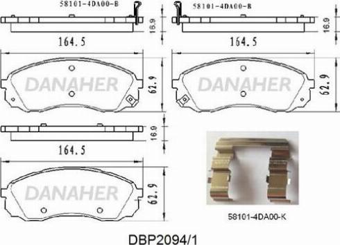 Danaher DBP2094/1 - Bremžu uzliku kompl., Disku bremzes autodraugiem.lv