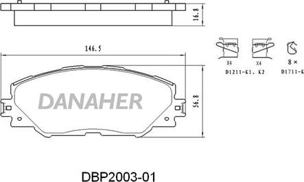 Danaher DBP2003-01 - Bremžu uzliku kompl., Disku bremzes autodraugiem.lv