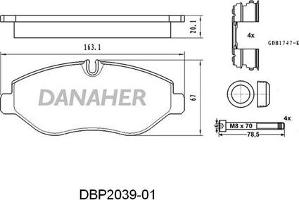 Danaher DBP2039-01 - Bremžu uzliku kompl., Disku bremzes autodraugiem.lv