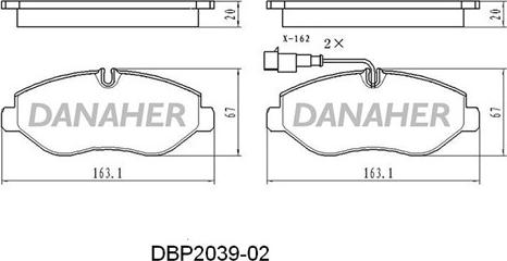 Danaher DBP2039-02 - Bremžu uzliku kompl., Disku bremzes autodraugiem.lv