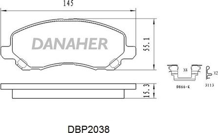 Danaher DBP2038 - Bremžu uzliku kompl., Disku bremzes autodraugiem.lv