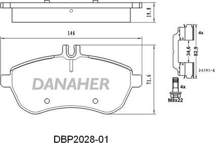 Danaher DBP2028-01 - Bremžu uzliku kompl., Disku bremzes autodraugiem.lv