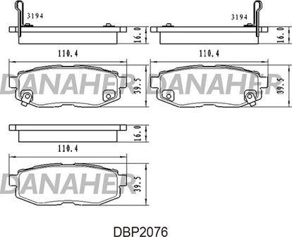 Danaher DBP2076 - Bremžu uzliku kompl., Disku bremzes autodraugiem.lv