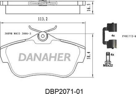 Danaher DBP2071-01 - Bremžu uzliku kompl., Disku bremzes autodraugiem.lv