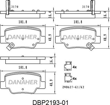 Danaher DBP2193-01 - Bremžu uzliku kompl., Disku bremzes autodraugiem.lv