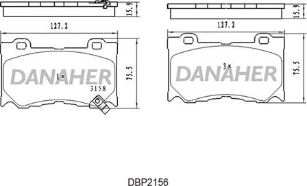 Danaher DBP2156 - Bremžu uzliku kompl., Disku bremzes autodraugiem.lv