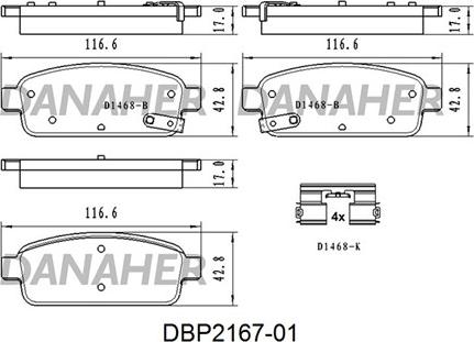 Danaher DBP2167-01 - Bremžu uzliku kompl., Disku bremzes autodraugiem.lv