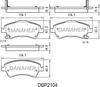 Danaher DBP2104 - Bremžu uzliku kompl., Disku bremzes autodraugiem.lv
