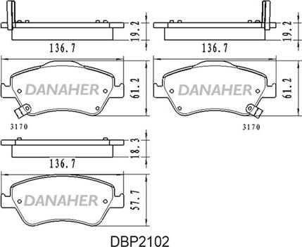 Danaher DBP2102 - Bremžu uzliku kompl., Disku bremzes autodraugiem.lv