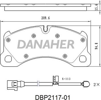 Danaher DBP2117-01 - Bremžu uzliku kompl., Disku bremzes autodraugiem.lv