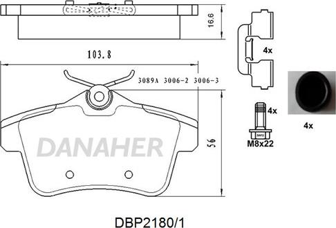 Danaher DBP2180/1 - Bremžu uzliku kompl., Disku bremzes autodraugiem.lv