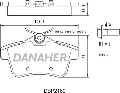 Danaher DBP2180 - Bremžu uzliku kompl., Disku bremzes autodraugiem.lv