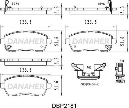 Danaher DBP2181 - Bremžu uzliku kompl., Disku bremzes autodraugiem.lv