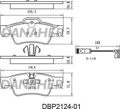 Danaher DBP2124-01 - Bremžu uzliku kompl., Disku bremzes autodraugiem.lv