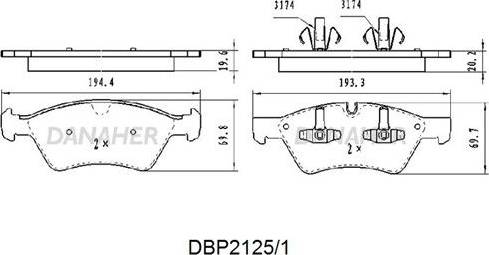 Danaher DBP2125/1 - Bremžu uzliku kompl., Disku bremzes autodraugiem.lv