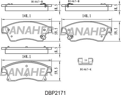 Danaher DBP2171 - Bremžu uzliku kompl., Disku bremzes autodraugiem.lv