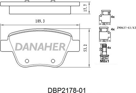 Danaher DBP2178-01 - Bremžu uzliku kompl., Disku bremzes autodraugiem.lv