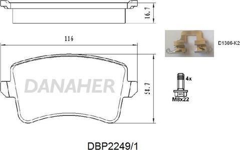 Danaher DBP2249/1 - Bremžu uzliku kompl., Disku bremzes autodraugiem.lv