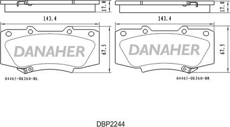 Danaher DBP2244 - Bremžu uzliku kompl., Disku bremzes autodraugiem.lv