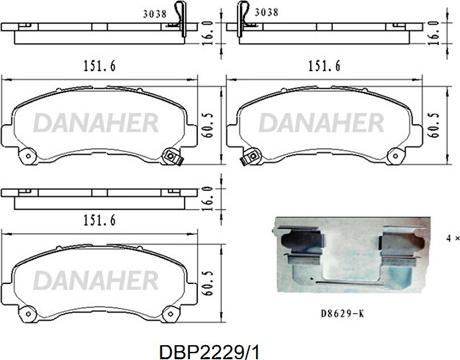 Danaher DBP2229/1 - Bremžu uzliku kompl., Disku bremzes autodraugiem.lv