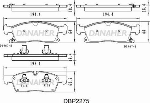 Danaher DBP2275 - Bremžu uzliku kompl., Disku bremzes autodraugiem.lv