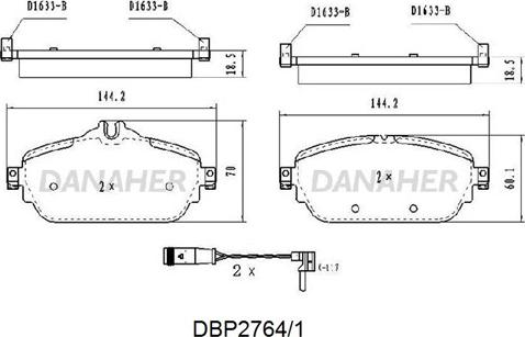 Danaher DBP2764/1 - Bremžu uzliku kompl., Disku bremzes autodraugiem.lv