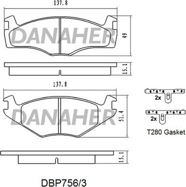 Danaher DBP756/3 - Bremžu uzliku kompl., Disku bremzes autodraugiem.lv