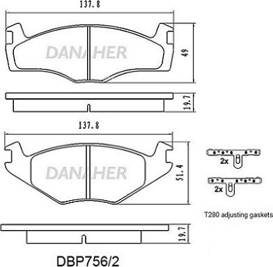 Danaher DBP756/2 - Bremžu uzliku kompl., Disku bremzes autodraugiem.lv