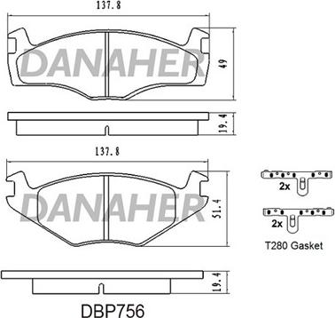 Danaher DBP756 - Bremžu uzliku kompl., Disku bremzes autodraugiem.lv