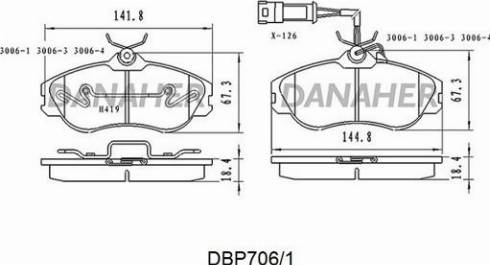 Danaher DBP706/1 - Bremžu uzliku kompl., Disku bremzes autodraugiem.lv