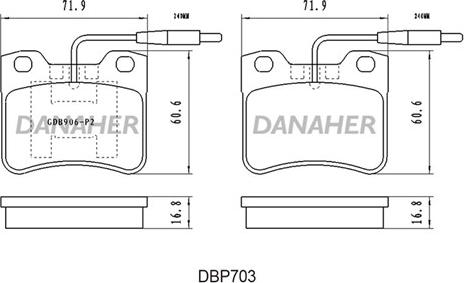 Danaher DBP703 - Bremžu uzliku kompl., Disku bremzes autodraugiem.lv