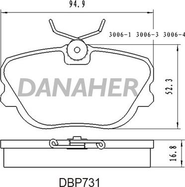 Danaher DBP731 - Bremžu uzliku kompl., Disku bremzes autodraugiem.lv