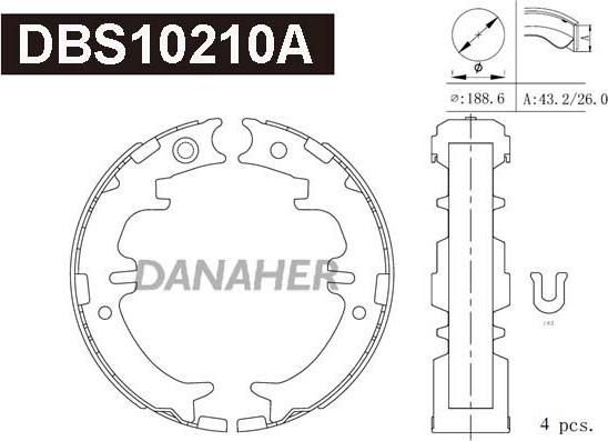 Danaher DBS10210A - Bremžu loku kompl., Stāvbremze autodraugiem.lv