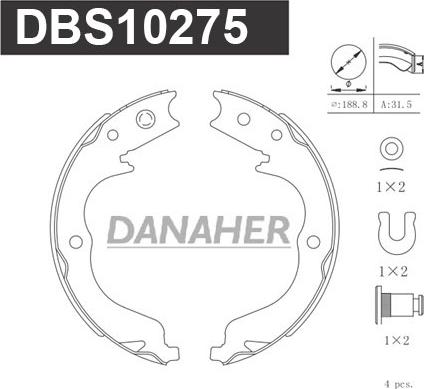 Danaher DBS10275 - Bremžu loku kompl., Stāvbremze autodraugiem.lv