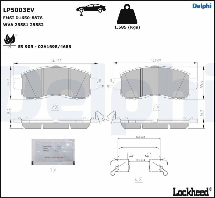 Delphi LP5003EV - Bremžu uzliku kompl., Disku bremzes autodraugiem.lv